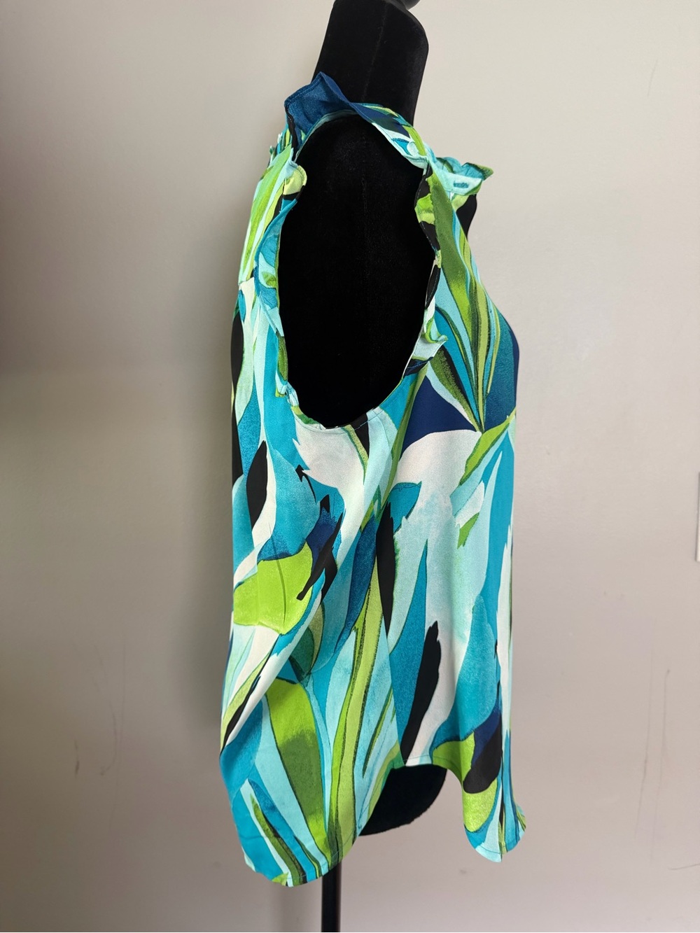 DKNY Teal Blue and Green V-Neck Sleeveless Top - Picture 4 of 11